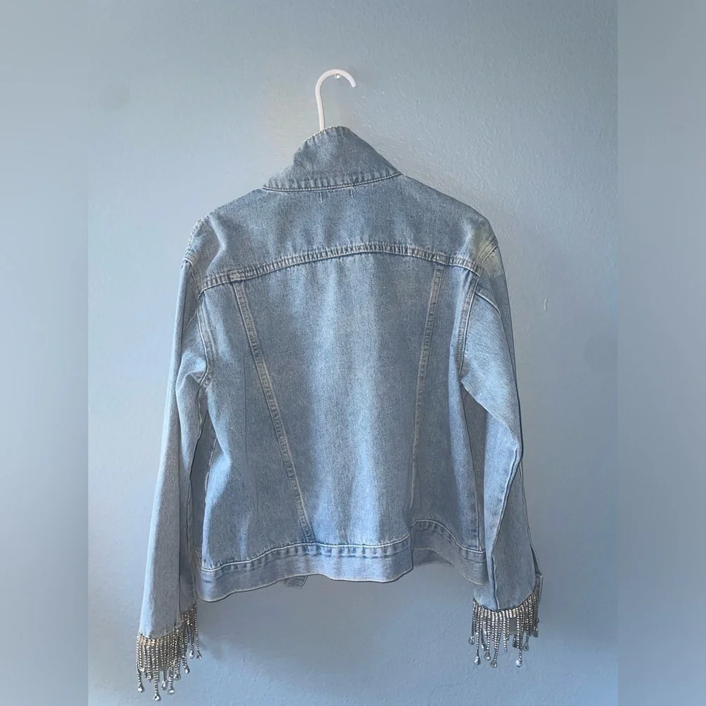 Y2k rhinestone denim jacket bling jacket crystal embellished jean jacket - Picture 12 of 13